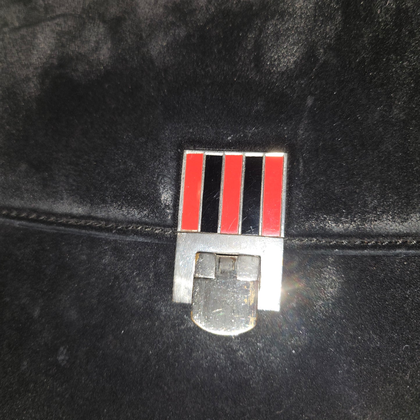 G. Gucci very early black suede boxy shoulder bag w sterling & enamel accents