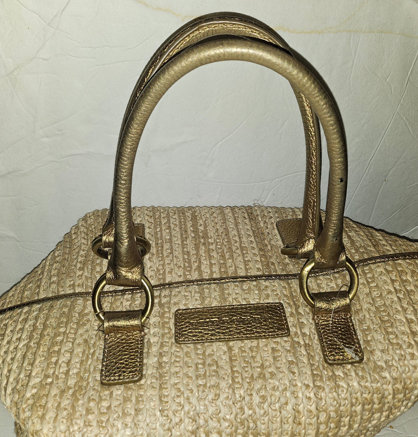 Burberry raffia & metallic leather XL two- way satchel