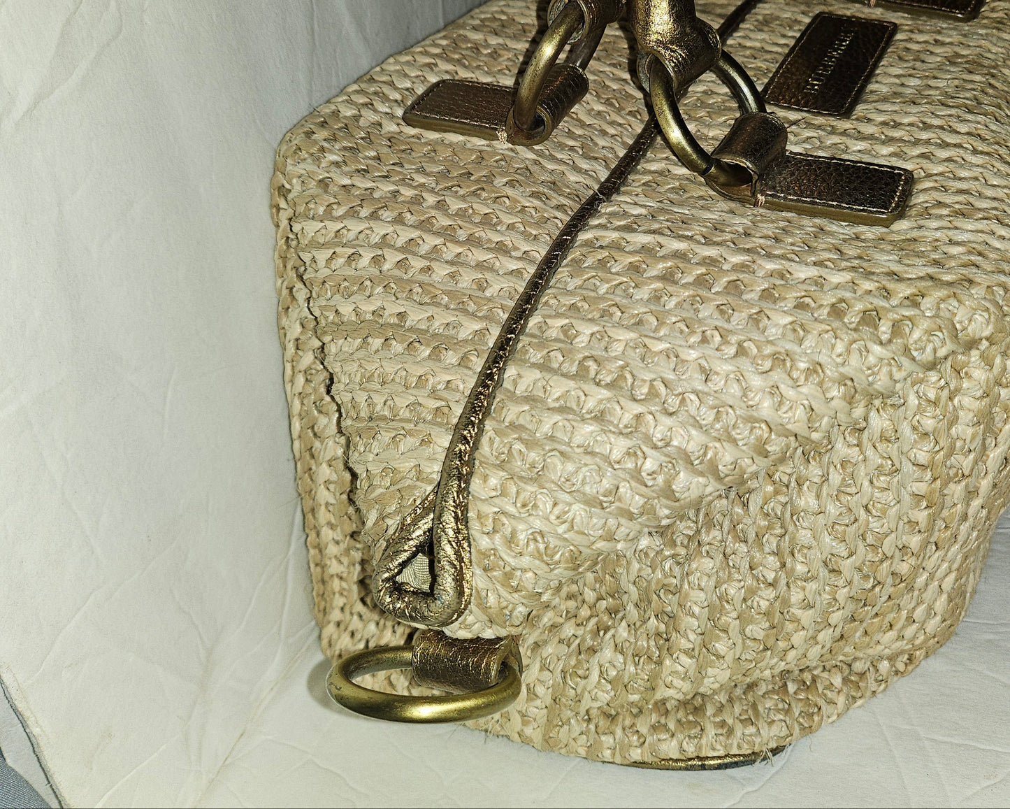 Burberry raffia & metallic leather XL two- way satchel