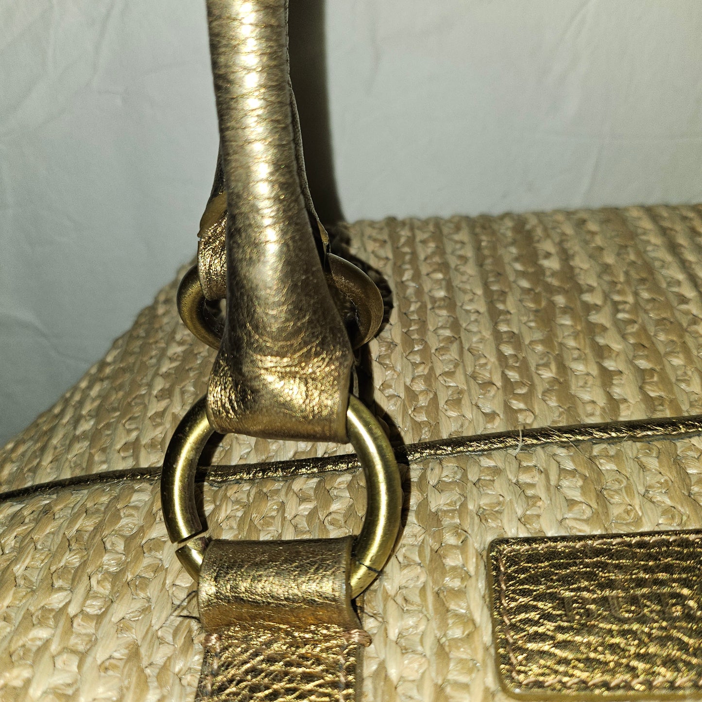 Burberry raffia & metallic leather XL two- way satchel