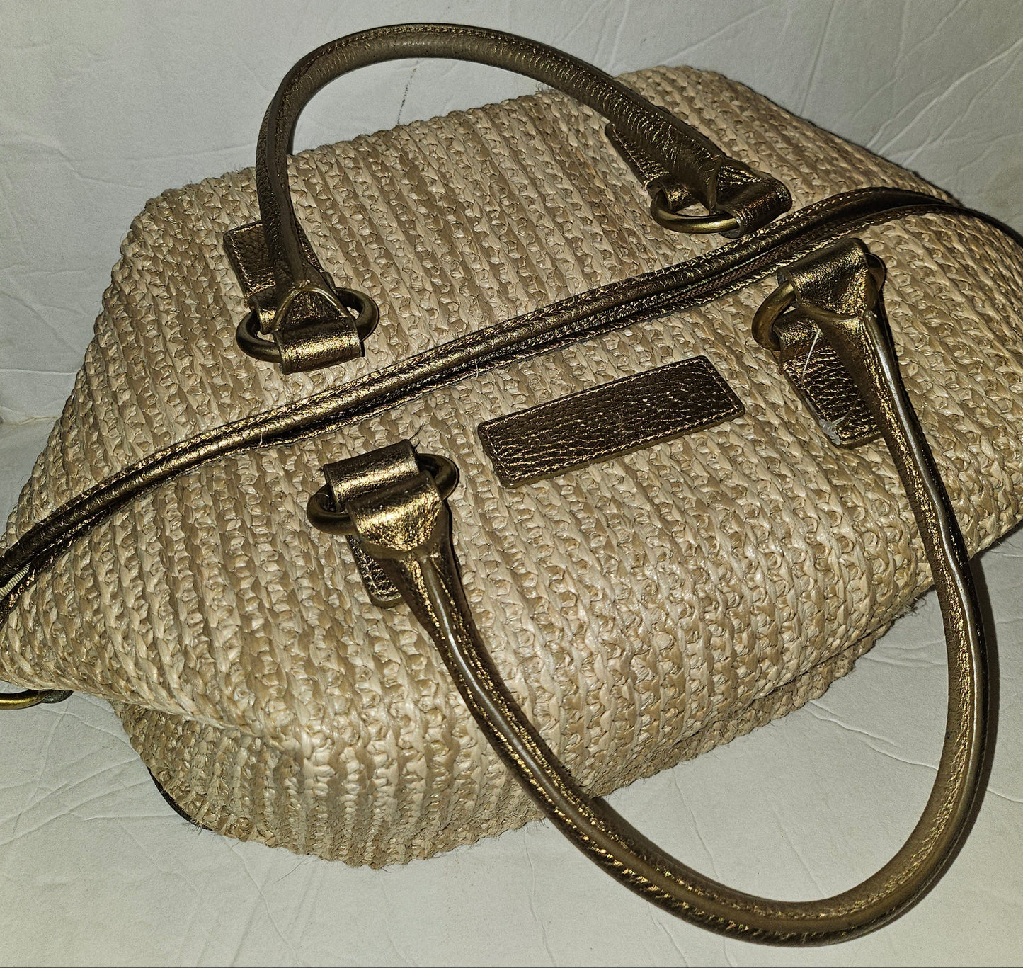 Burberry raffia & metallic leather XL two- way satchel