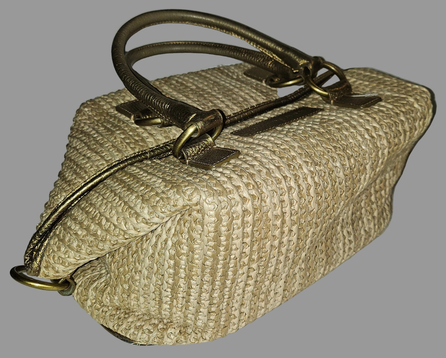 Burberry raffia & metallic leather XL two- way satchel