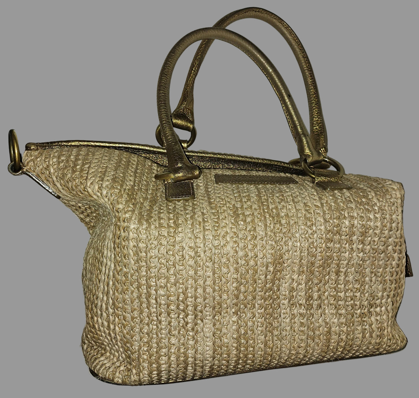 Burberry raffia & metallic leather XL two- way satchel