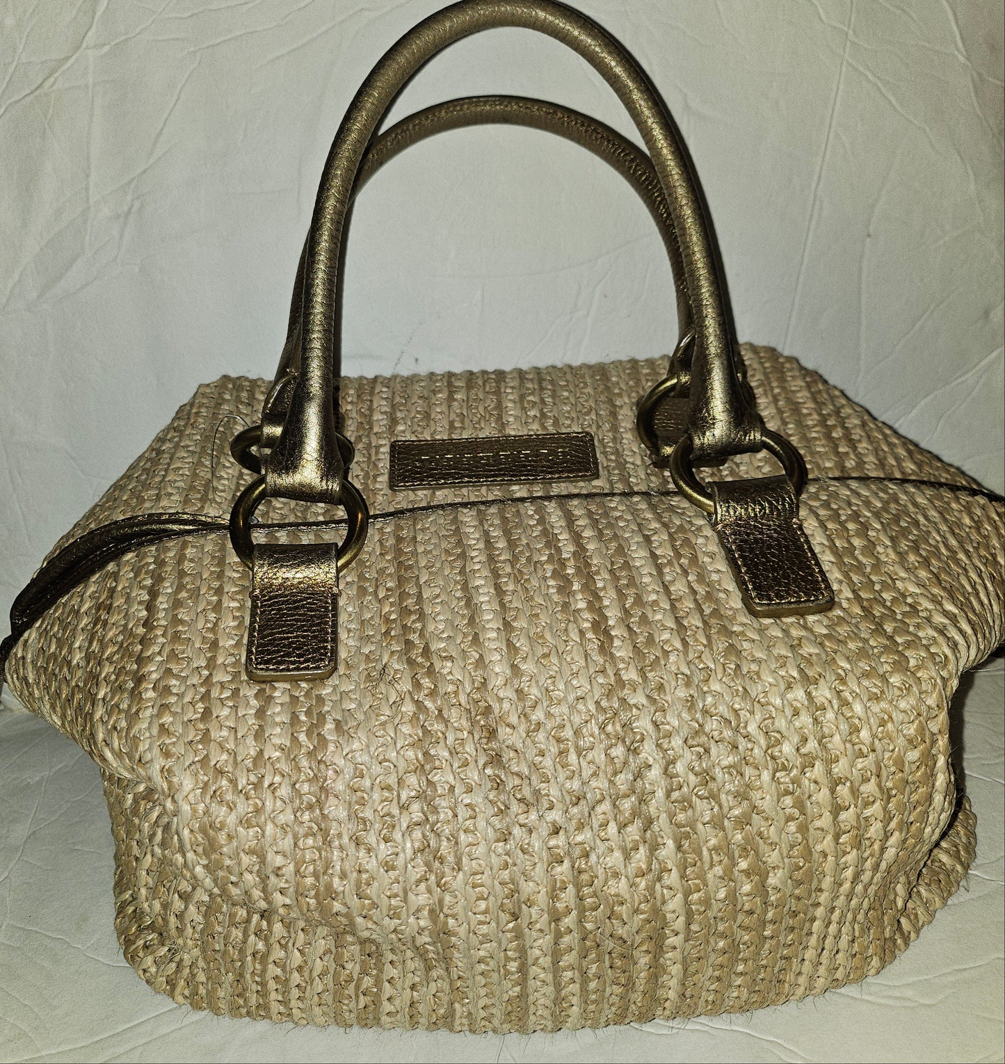 Burberry raffia & metallic leather XL two- way satchel