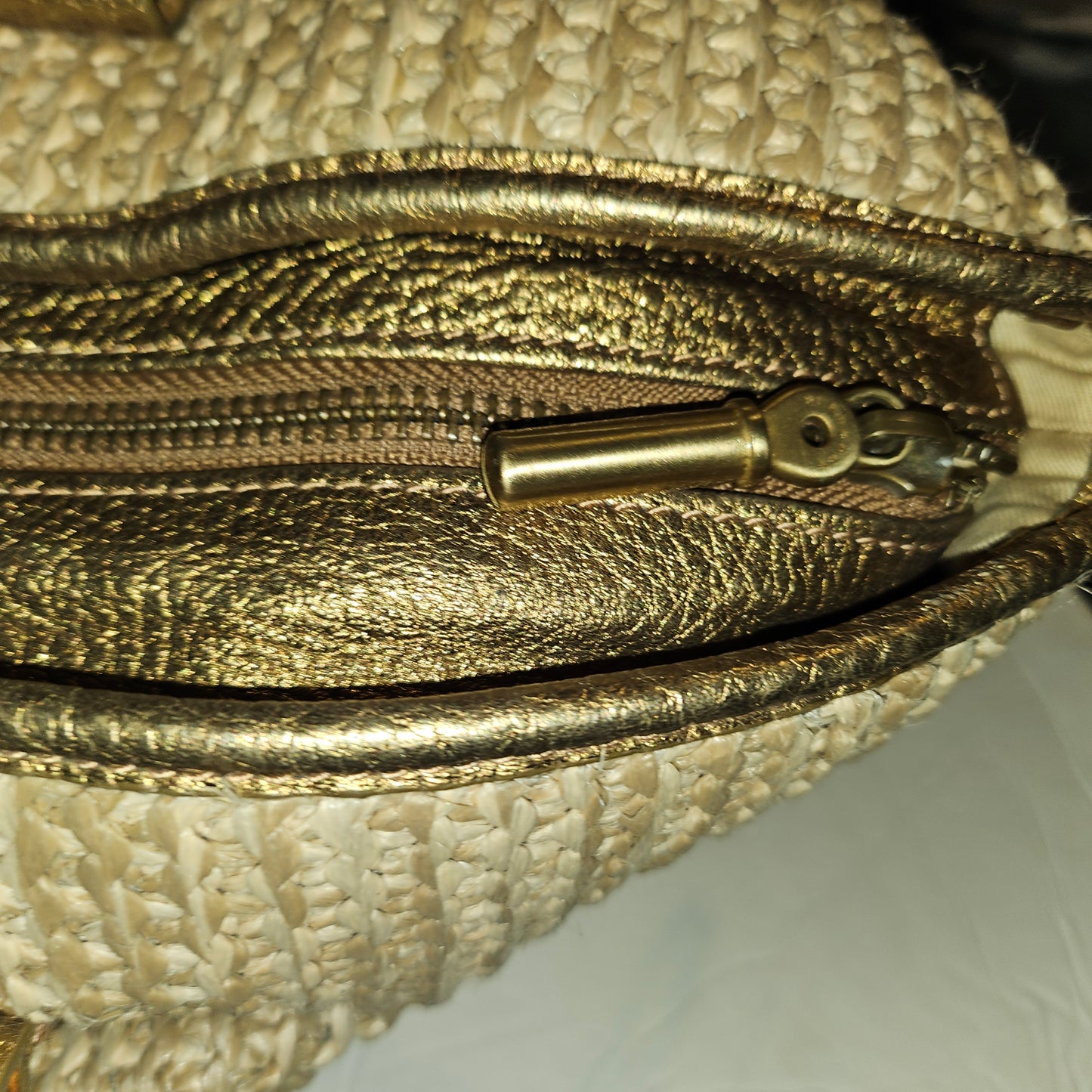 Burberry raffia & metallic leather XL two- way satchel