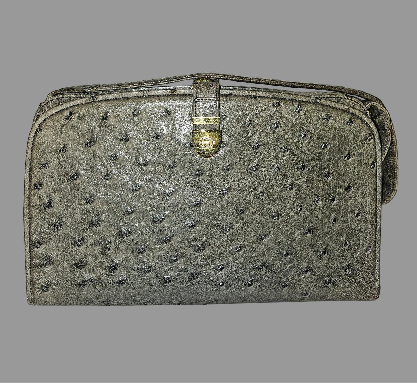 Gucci grey ostrich leather early two way multicompartment purse