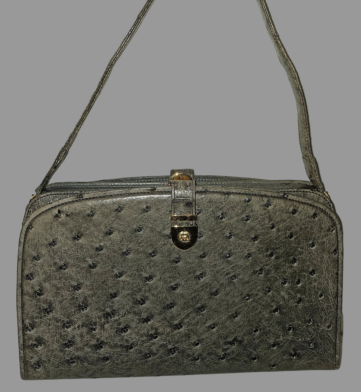 Gucci grey ostrich leather early two way multicompartment purse