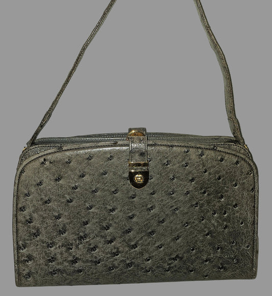 Gucci grey ostrich leather early two way multicompartment purse