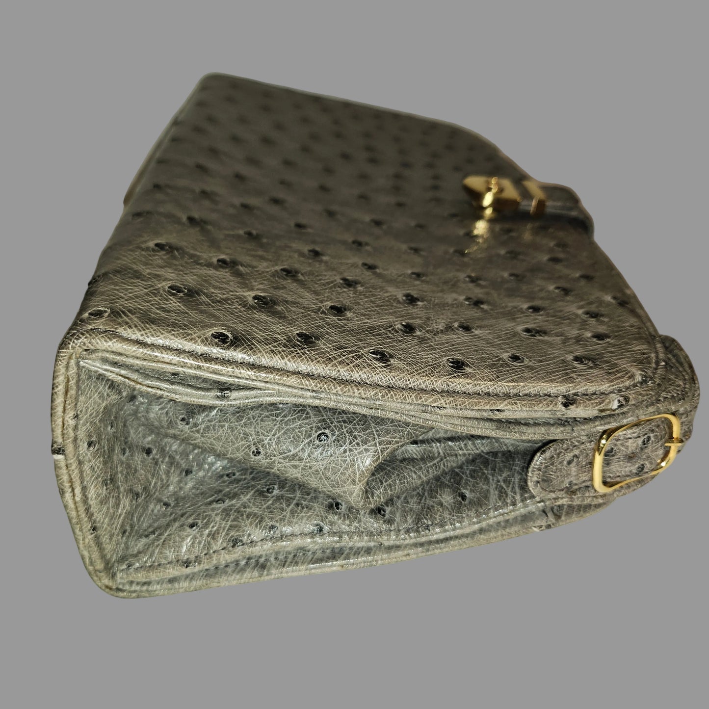 Gucci grey ostrich leather early two way multicompartment purse
