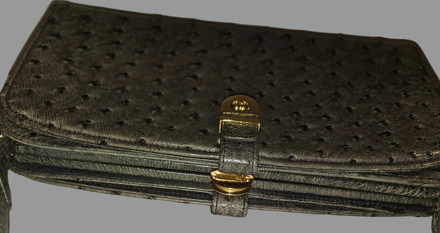 Gucci grey ostrich leather early two way multicompartment purse