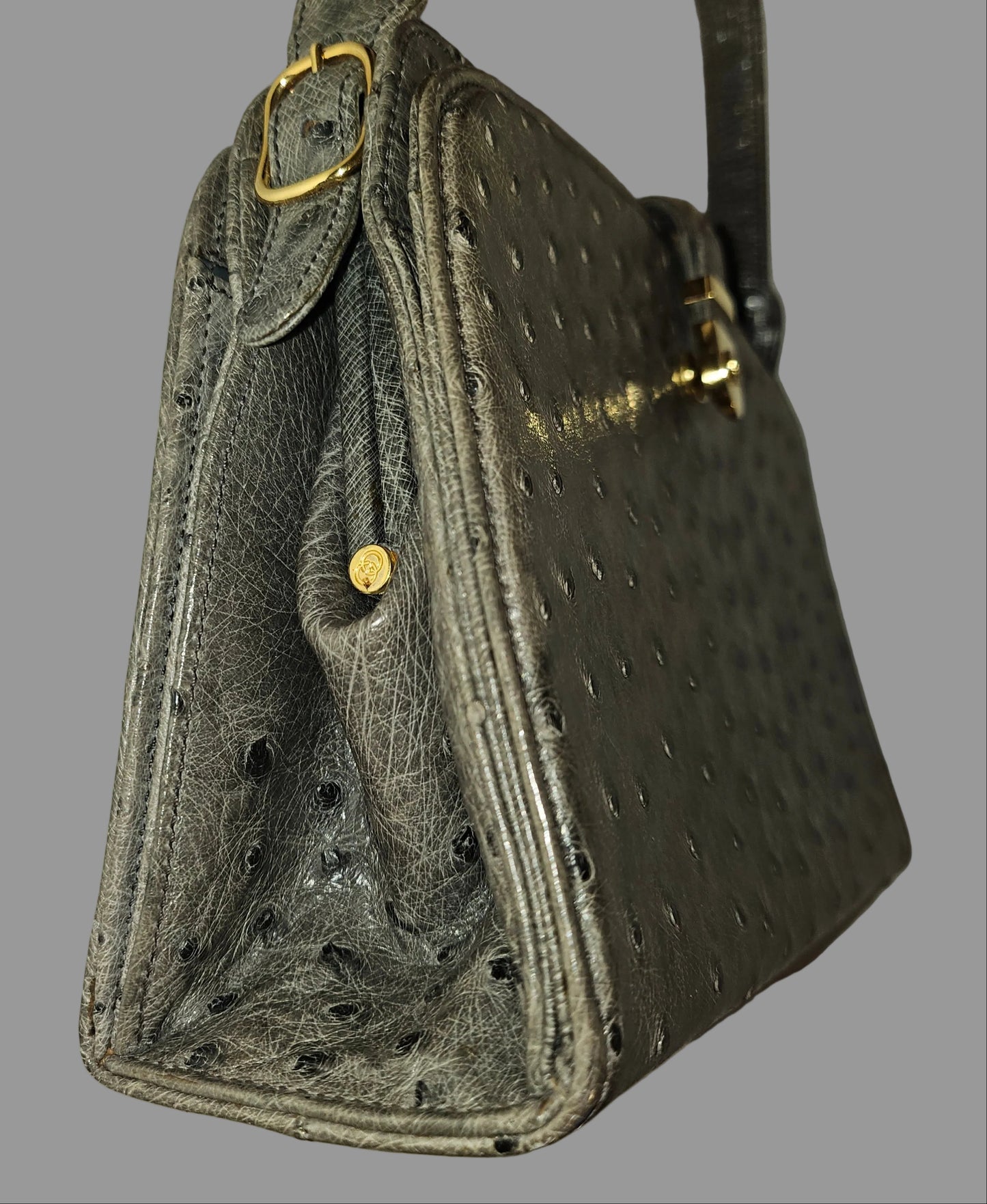 Gucci grey ostrich leather early two way multicompartment purse