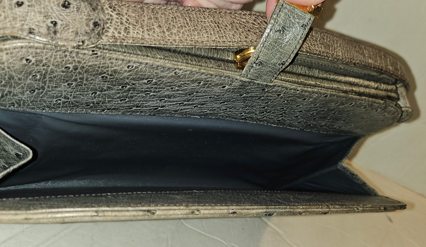 Gucci grey ostrich leather early two way multicompartment purse