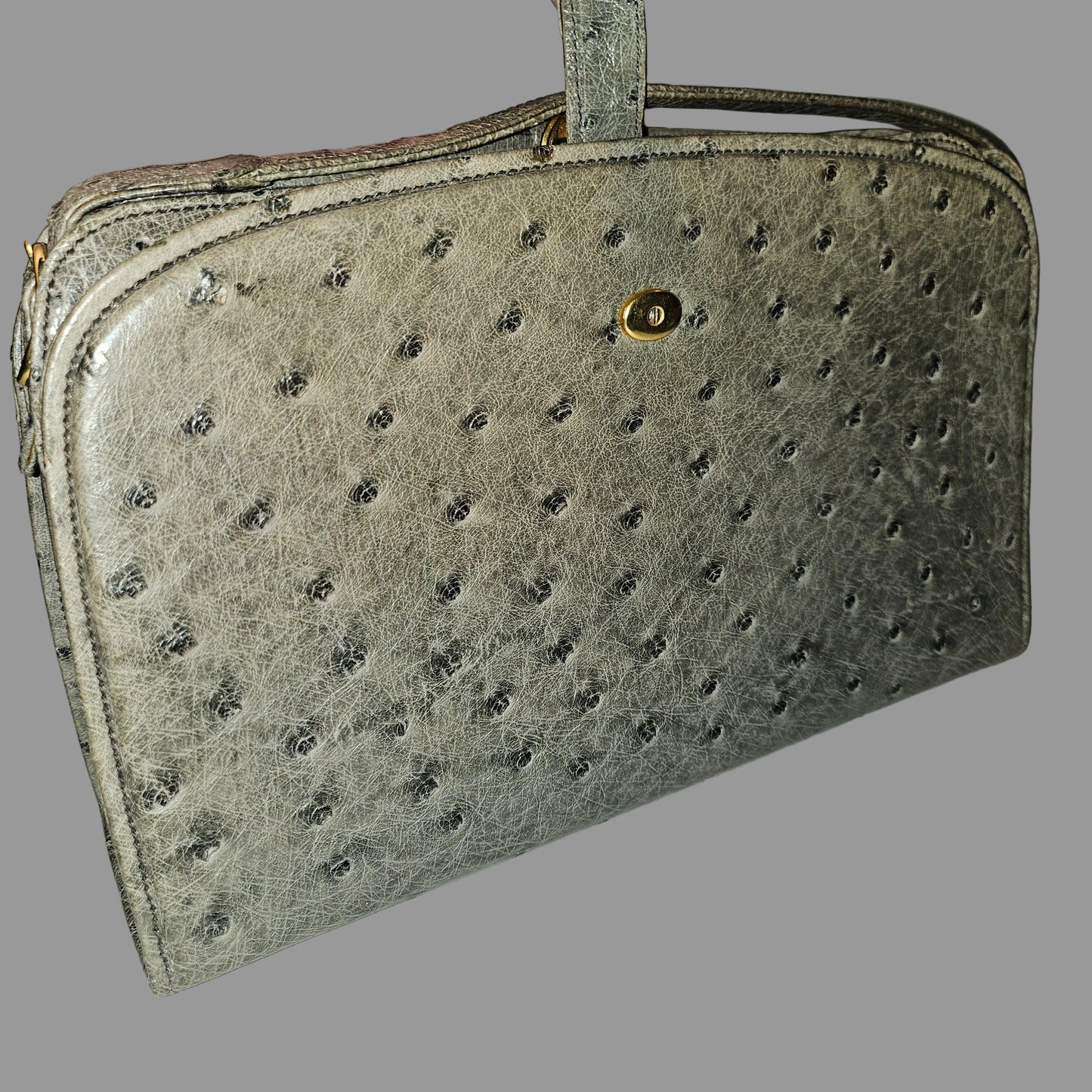Gucci grey ostrich leather early two way multicompartment purse