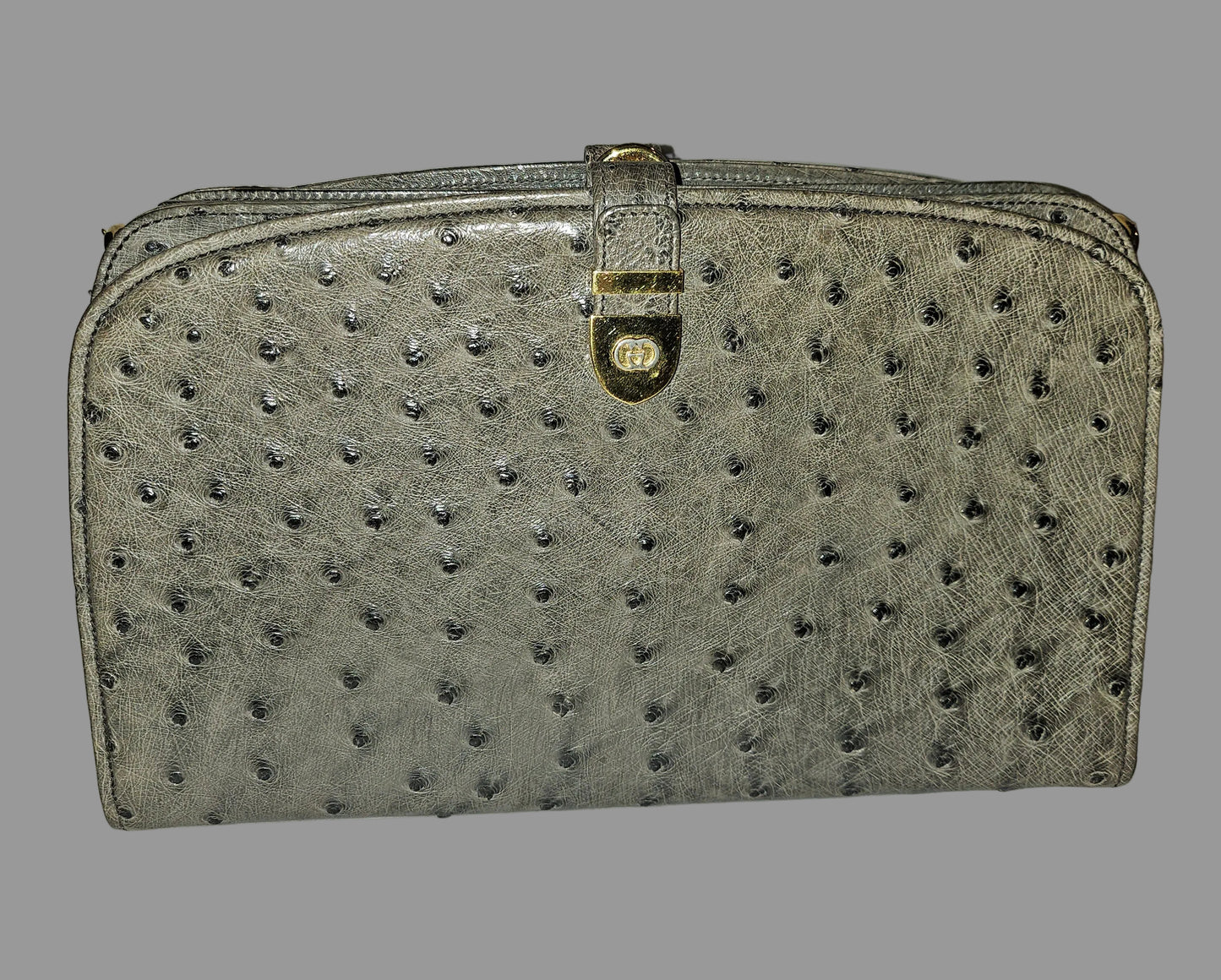 Gucci grey ostrich leather early two way multicompartment purse
