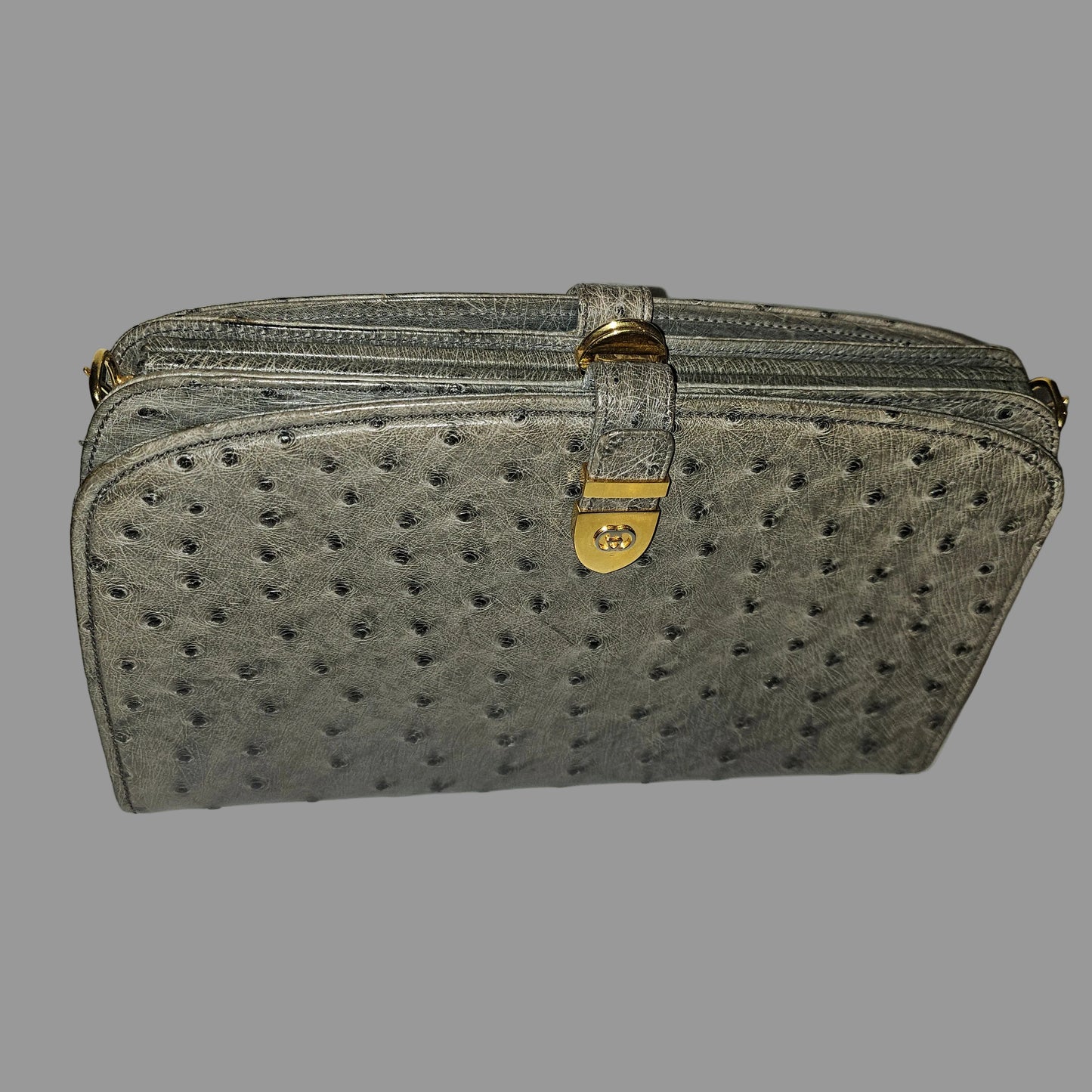 Gucci grey ostrich leather early two way multicompartment purse