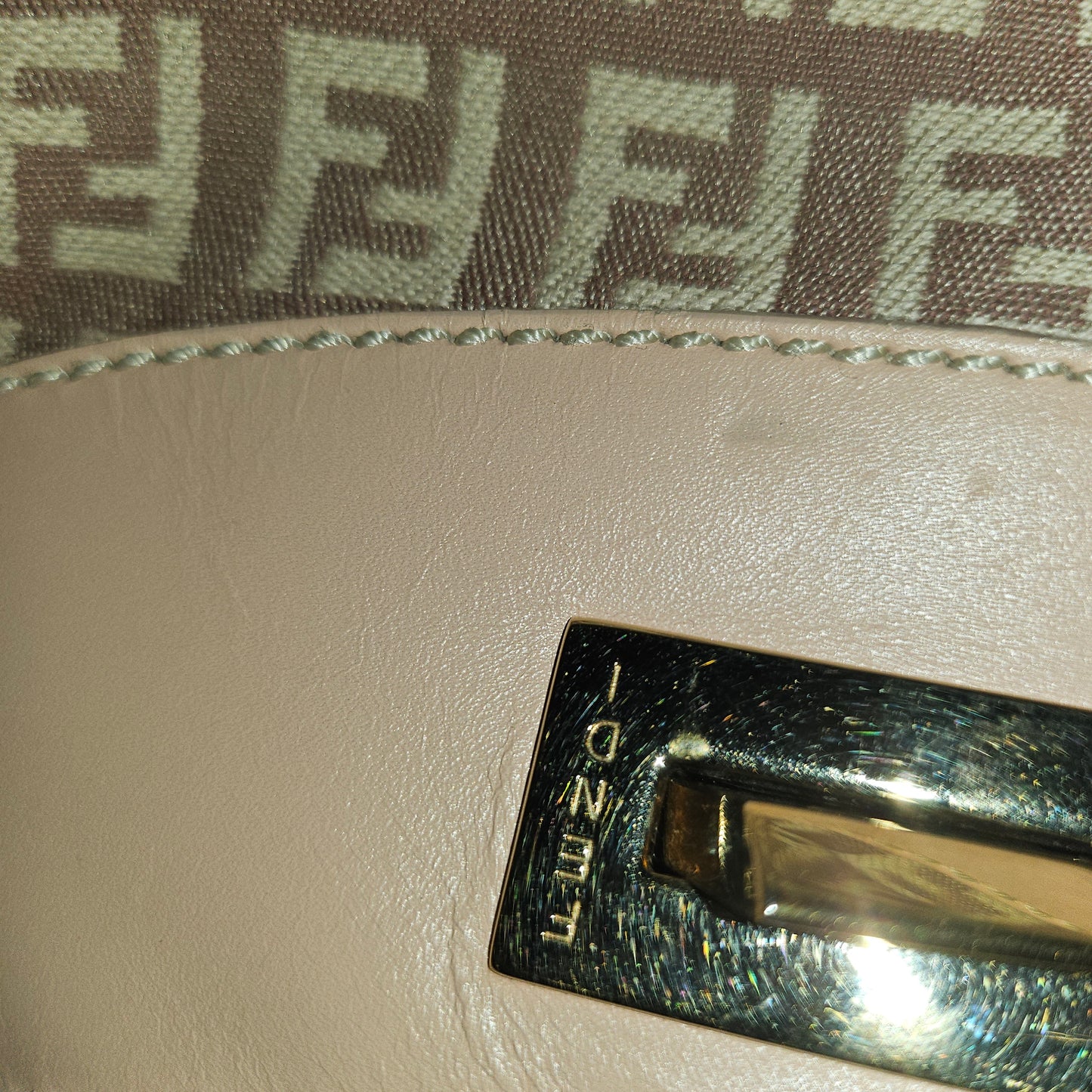 Fendi pink leather & ivory Zucchino  print on purplish mauve canvas LE hobo