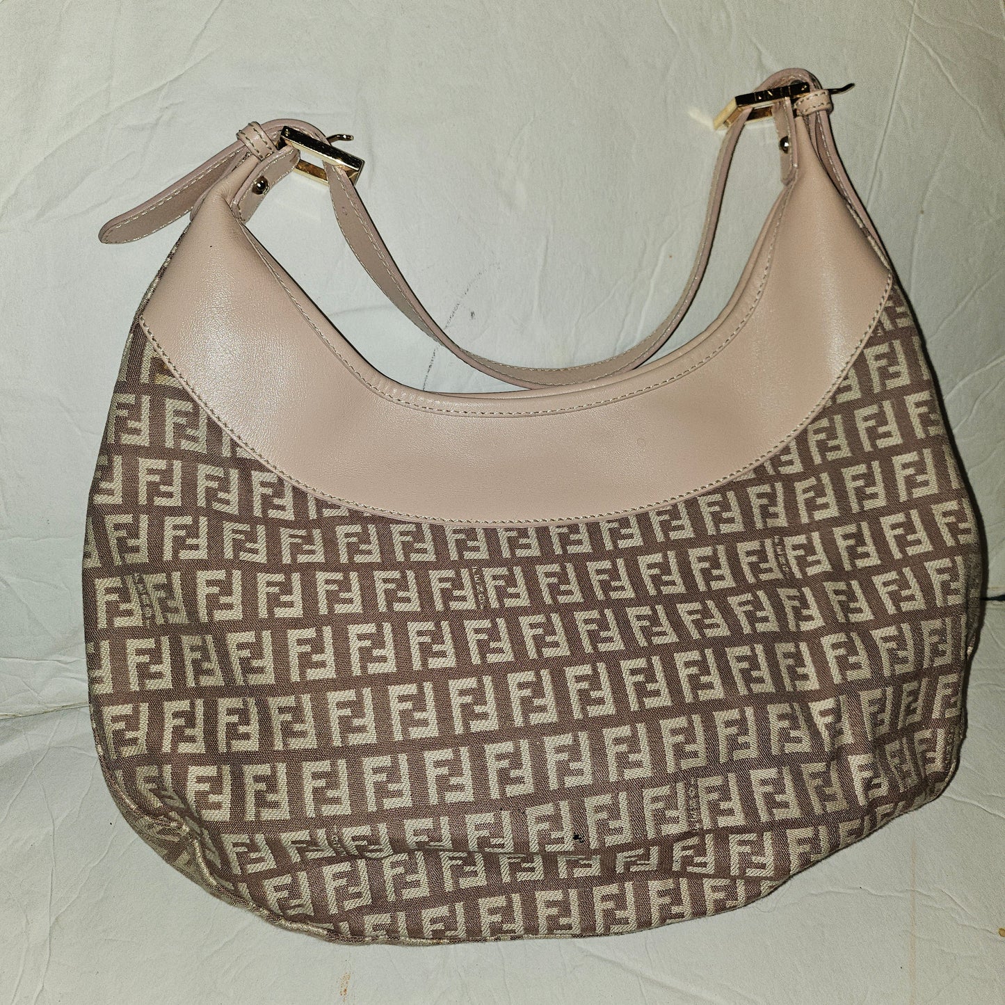 Fendi pink leather & ivory Zucchino  print on purplish mauve canvas LE hobo