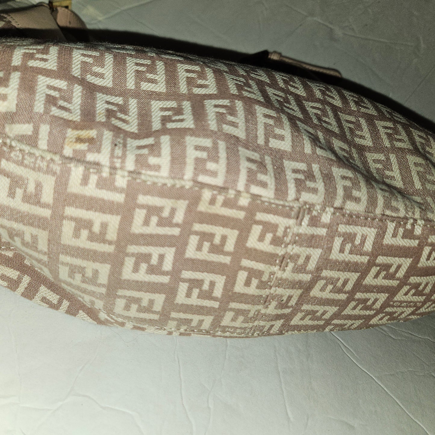 Fendi pink leather & ivory Zucchino  print on purplish mauve canvas LE hobo