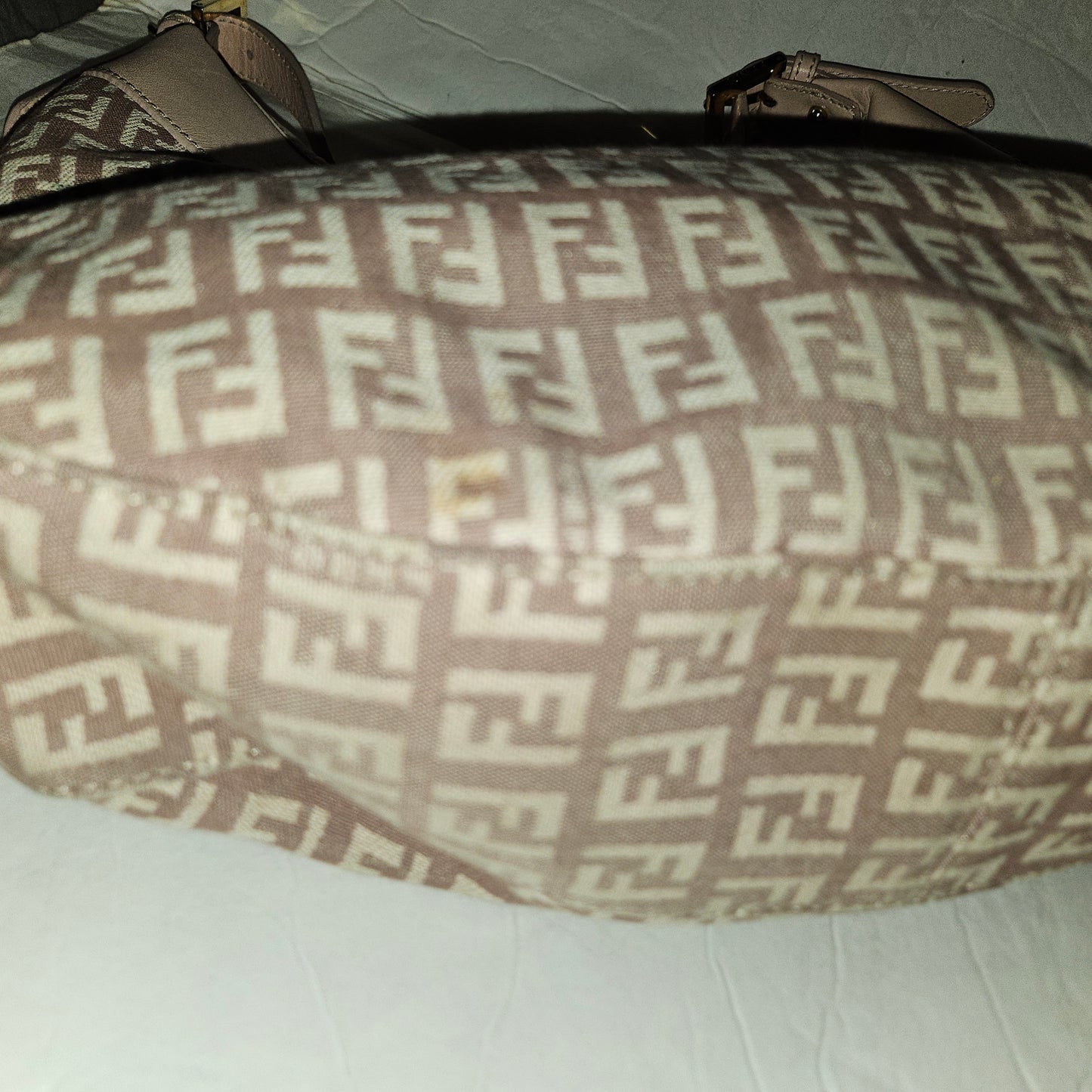 Fendi pink leather & ivory Zucchino  print on purplish mauve canvas LE hobo