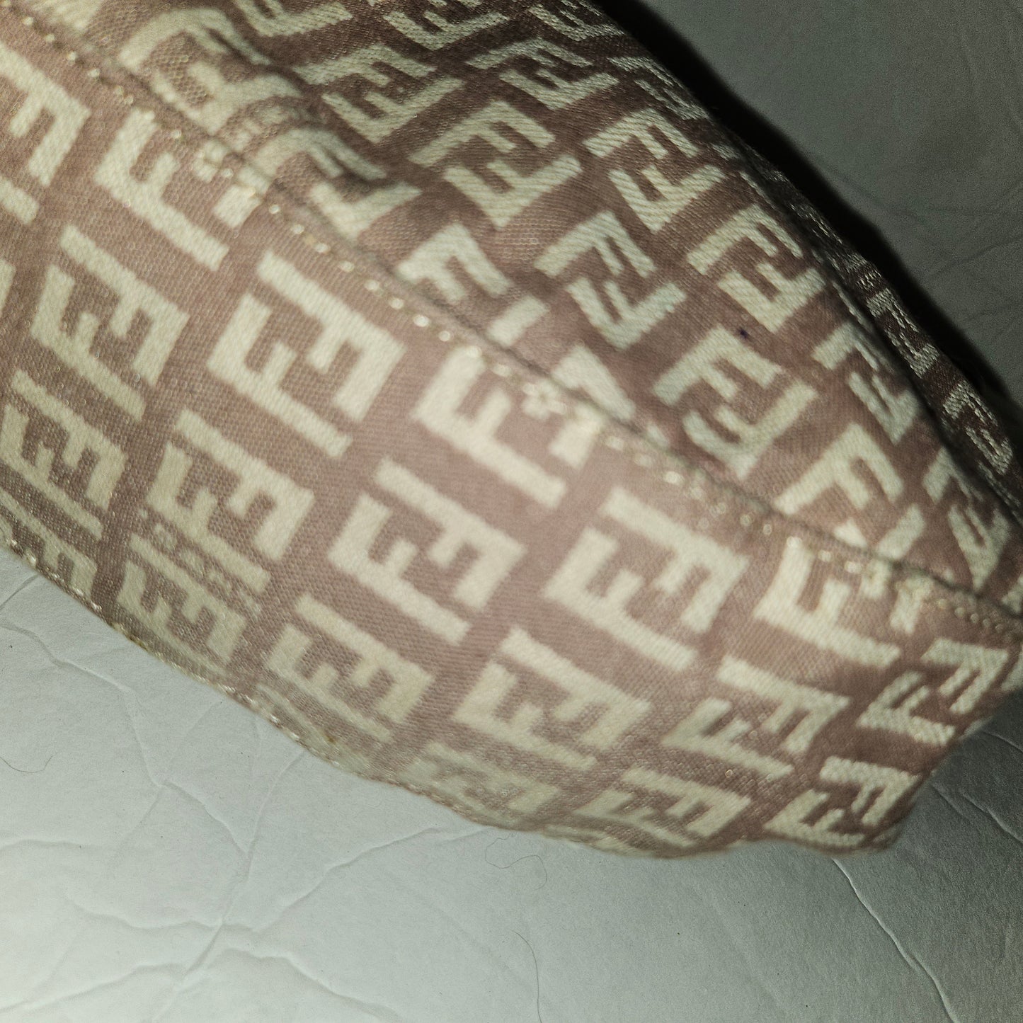 Fendi pink leather & ivory Zucchino  print on purplish mauve canvas LE hobo