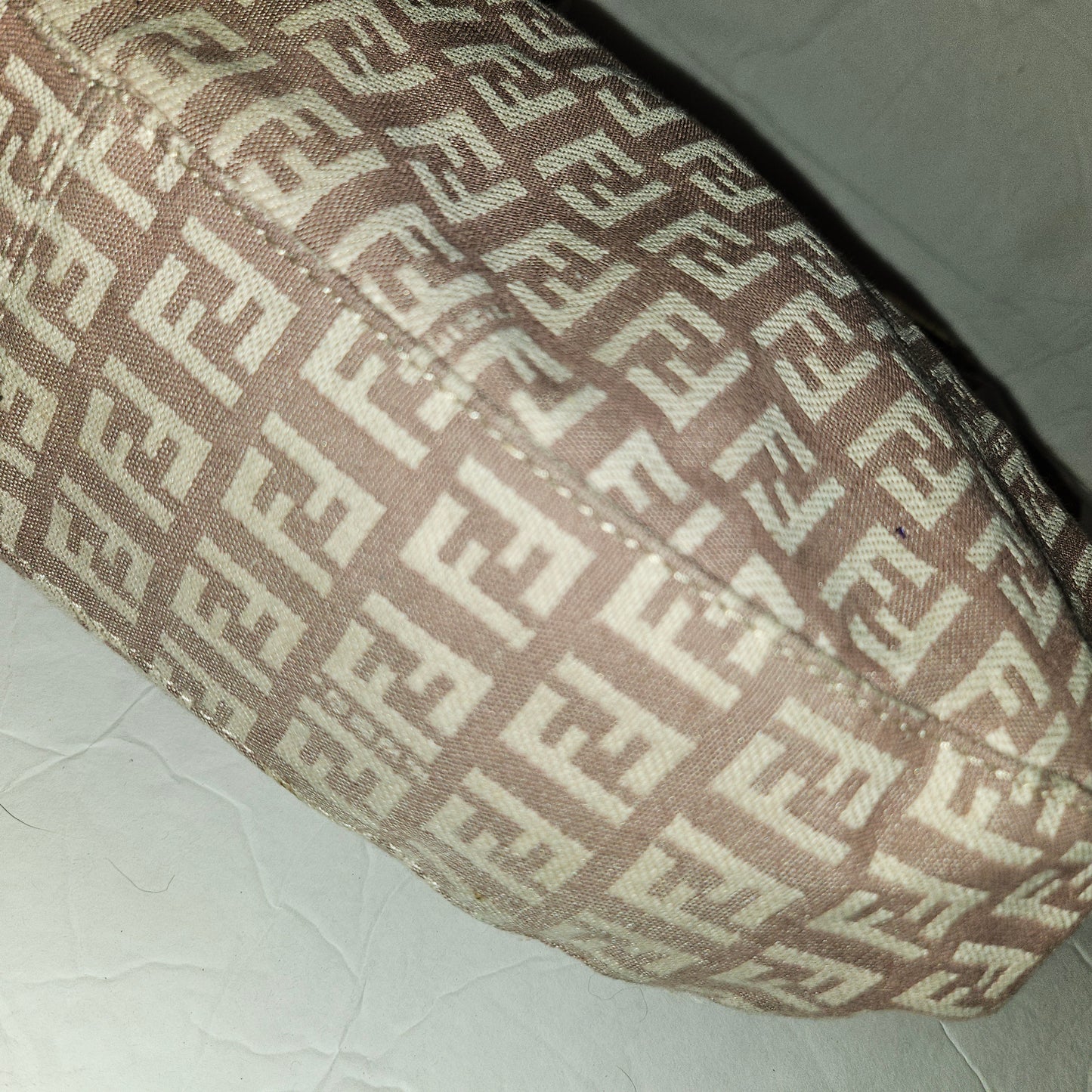 Fendi pink leather & ivory Zucchino  print on purplish mauve canvas LE hobo
