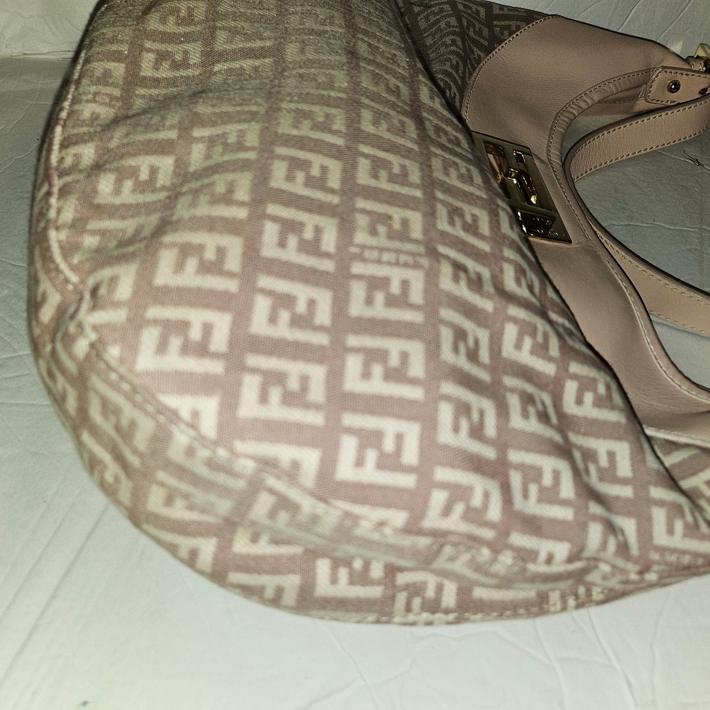 Fendi pink leather & ivory Zucchino  print on purplish mauve canvas LE hobo