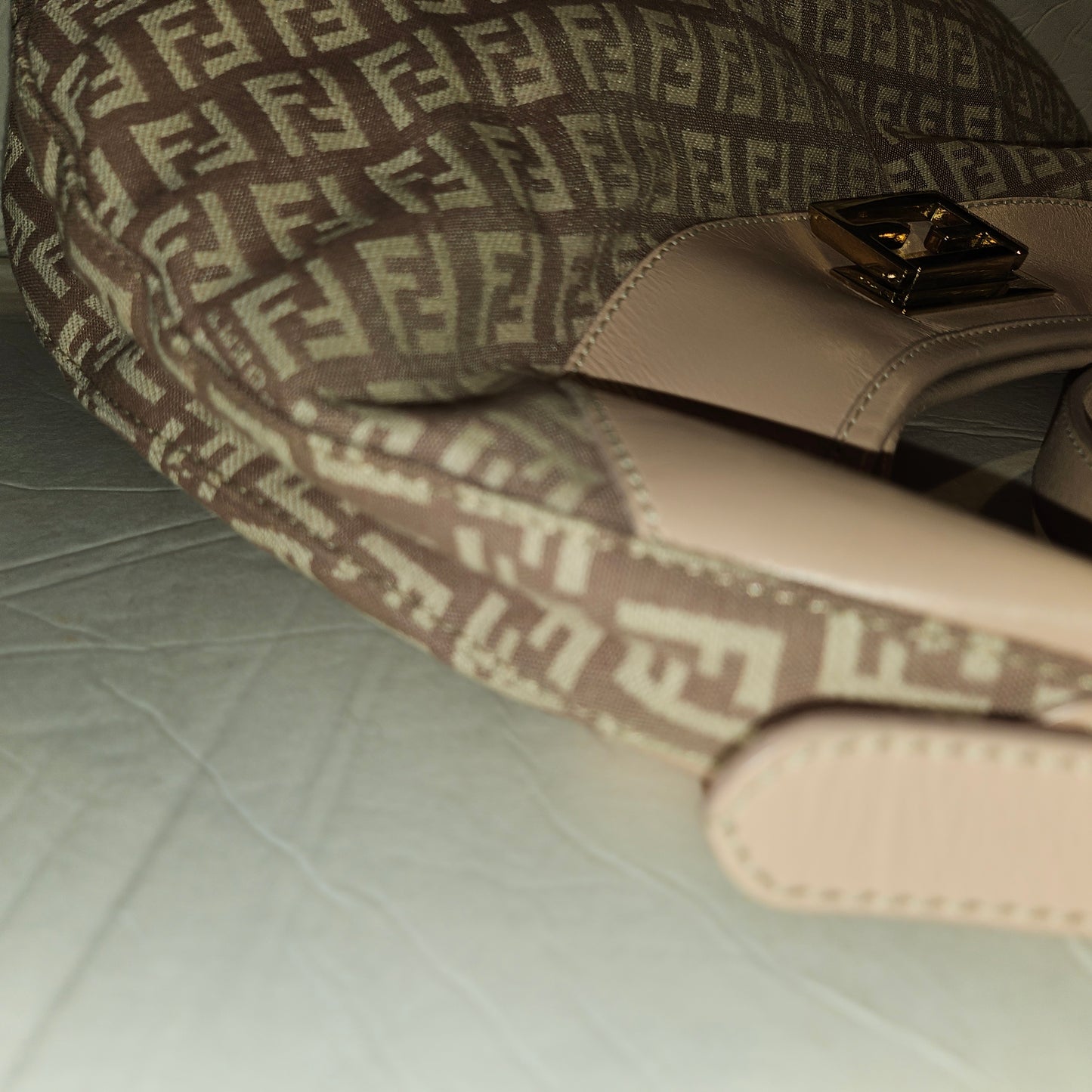 Fendi pink leather & ivory Zucchino  print on purplish mauve canvas LE hobo