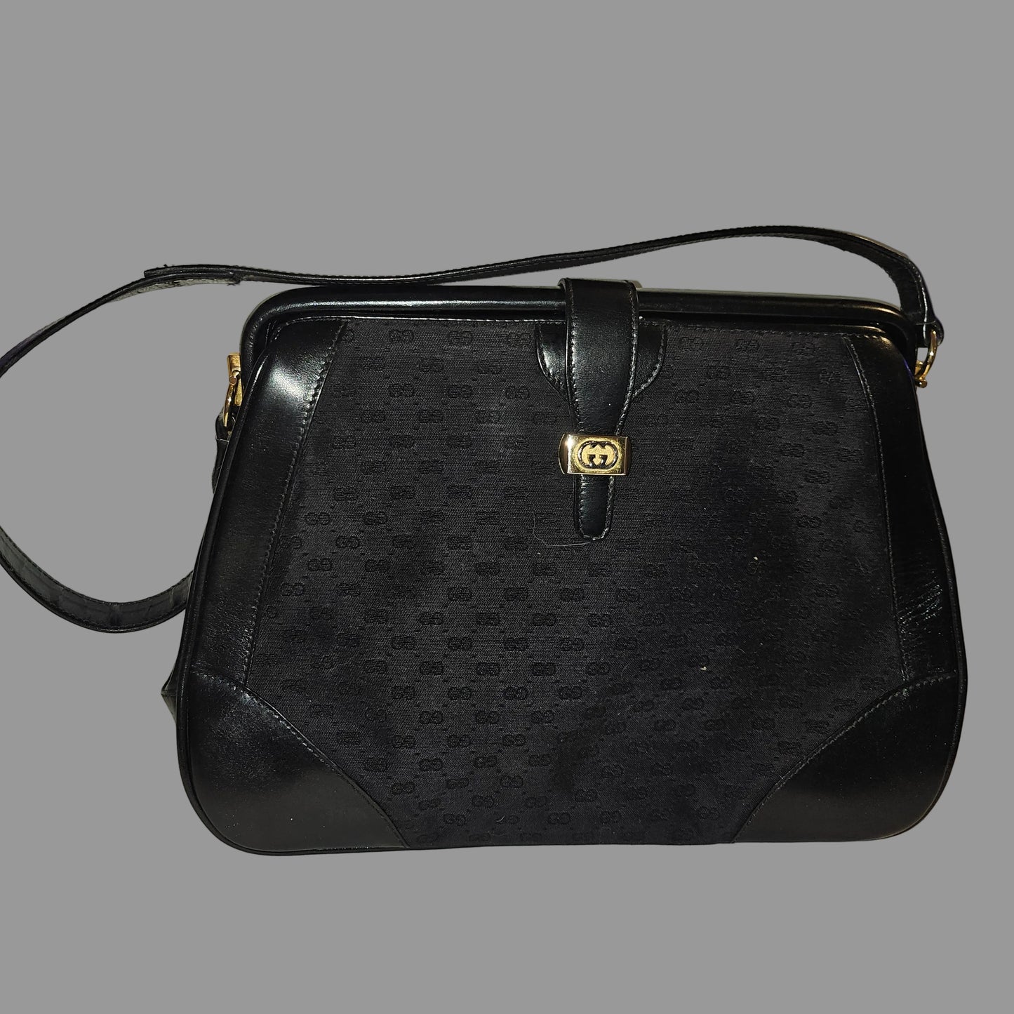 Gucci Black Micro Guccissima Print Canvas & Black Leather Satchel w a Hinged Top