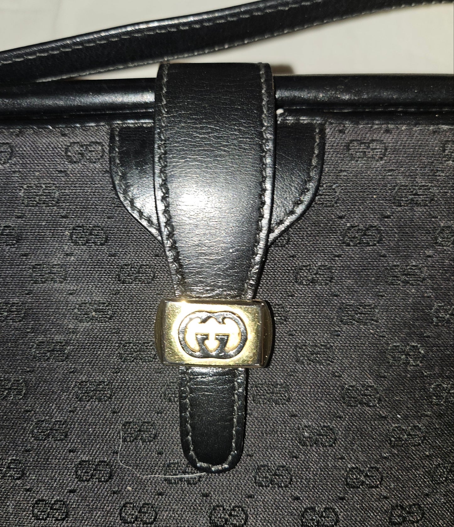 Gucci Black Micro Guccissima Print Canvas & Black Leather Satchel w a Hinged Top