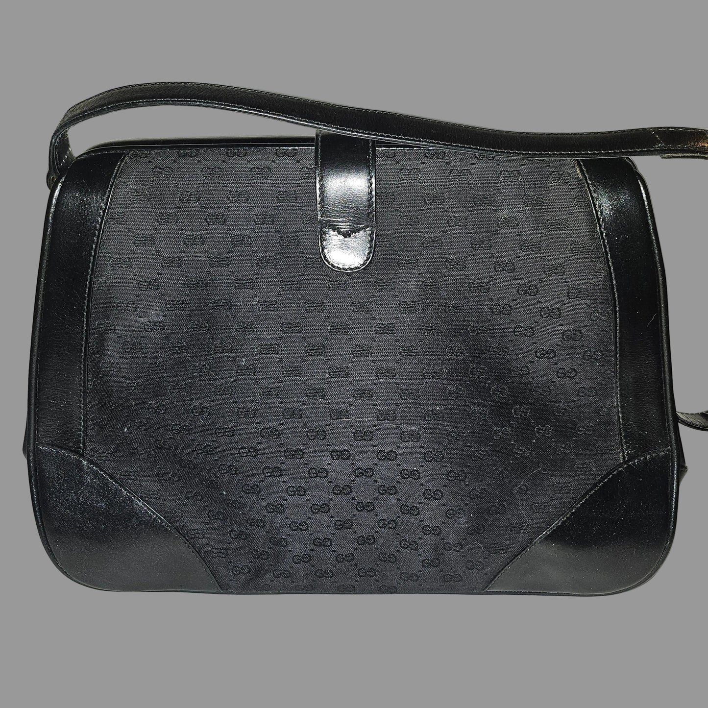 Gucci Black Micro Guccissima Print Canvas & Black Leather Satchel w a Hinged Top