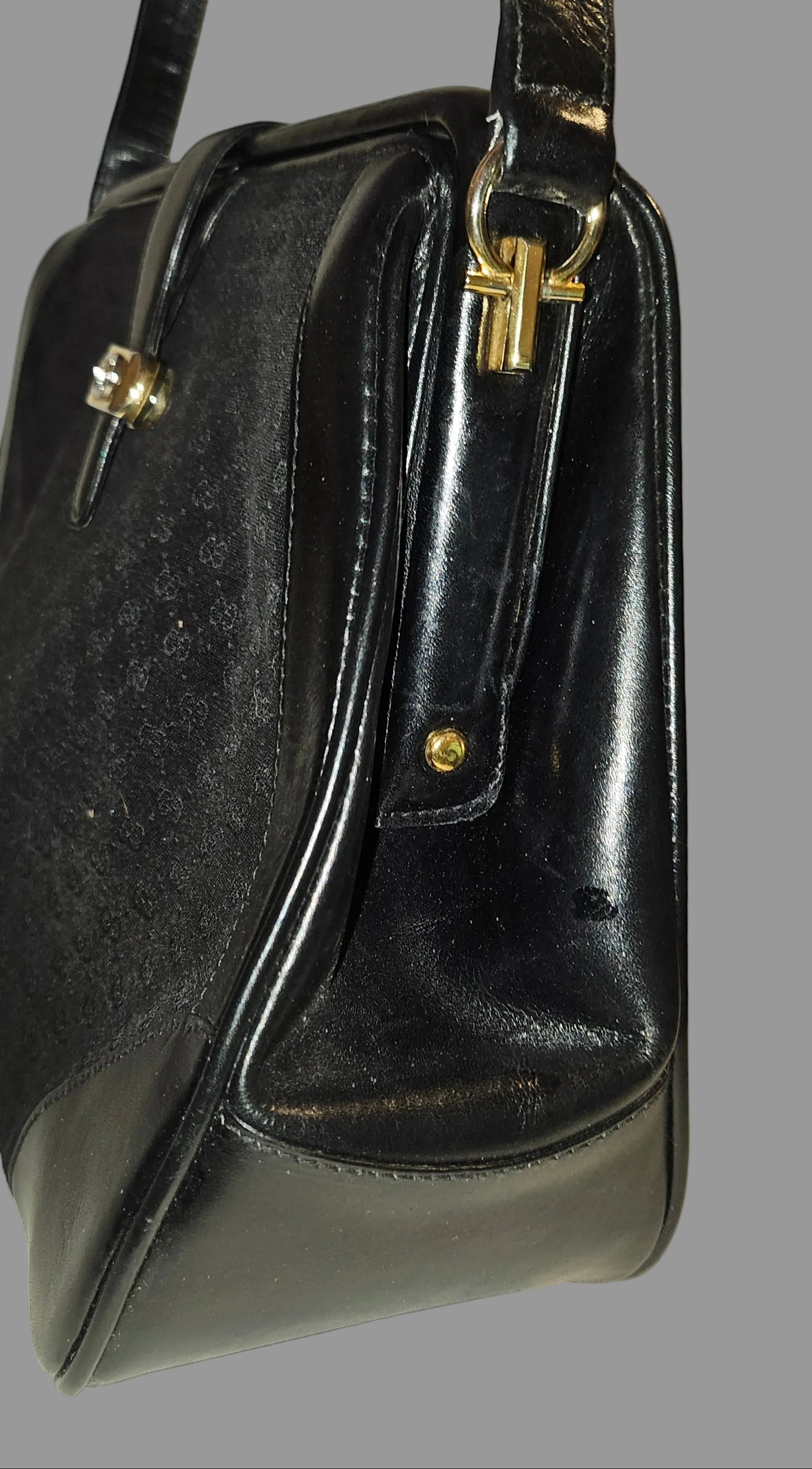 Gucci Black Micro Guccissima Print Canvas & Black Leather Satchel w a Hinged Top