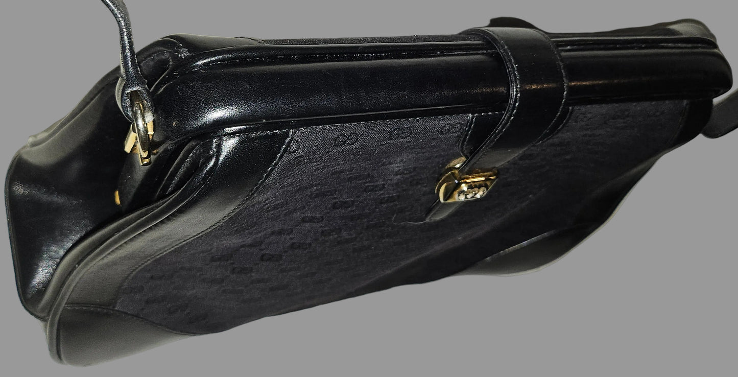 Gucci Black Micro Guccissima Print Canvas & Black Leather Satchel w a Hinged Top