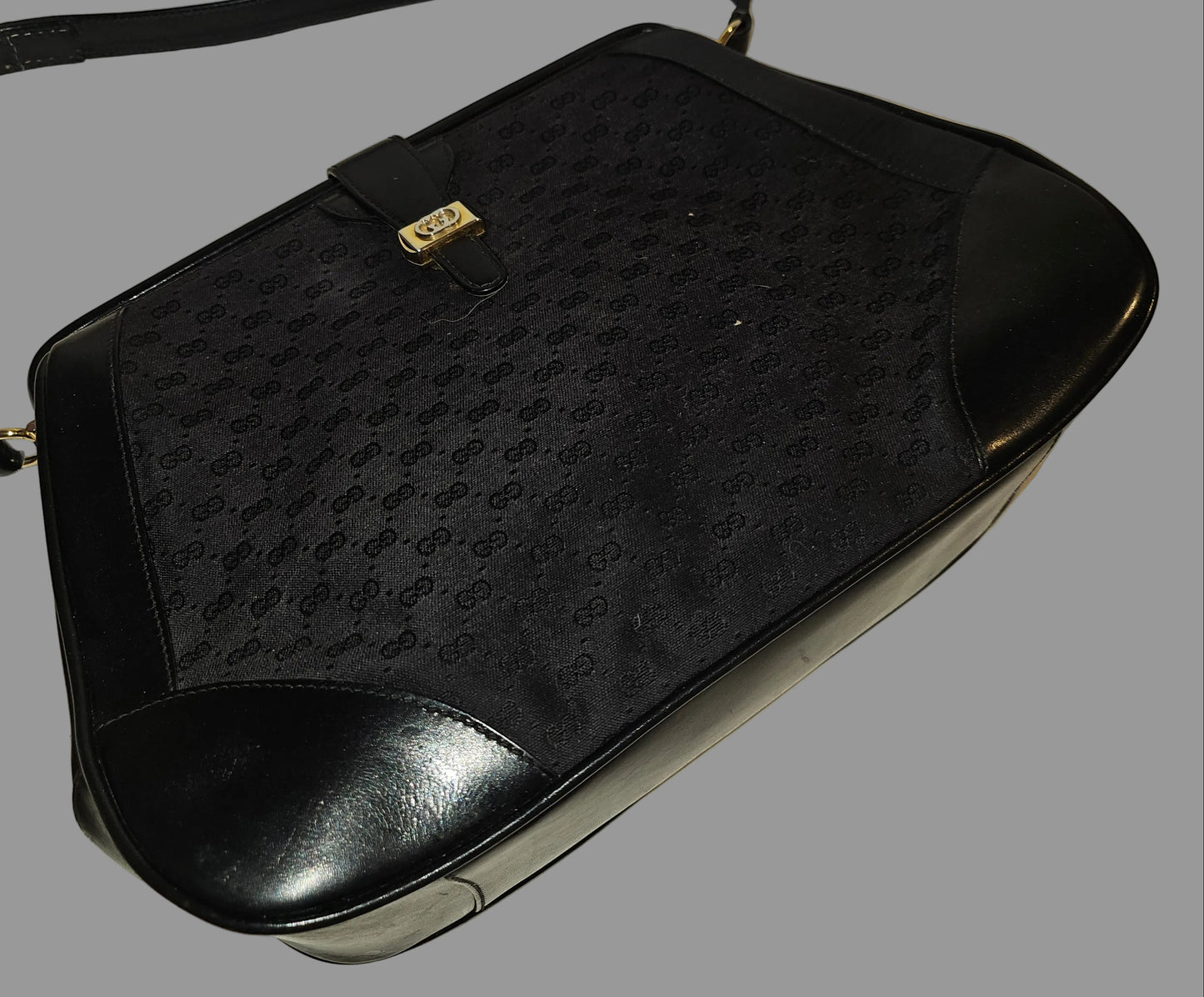 Gucci Black Micro Guccissima Print Canvas & Black Leather Satchel w a Hinged Top