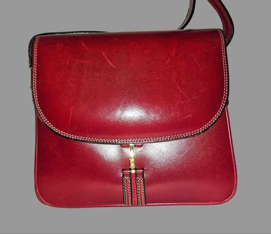 Bally red leather Birkin like petite satchel with white contrast stitching