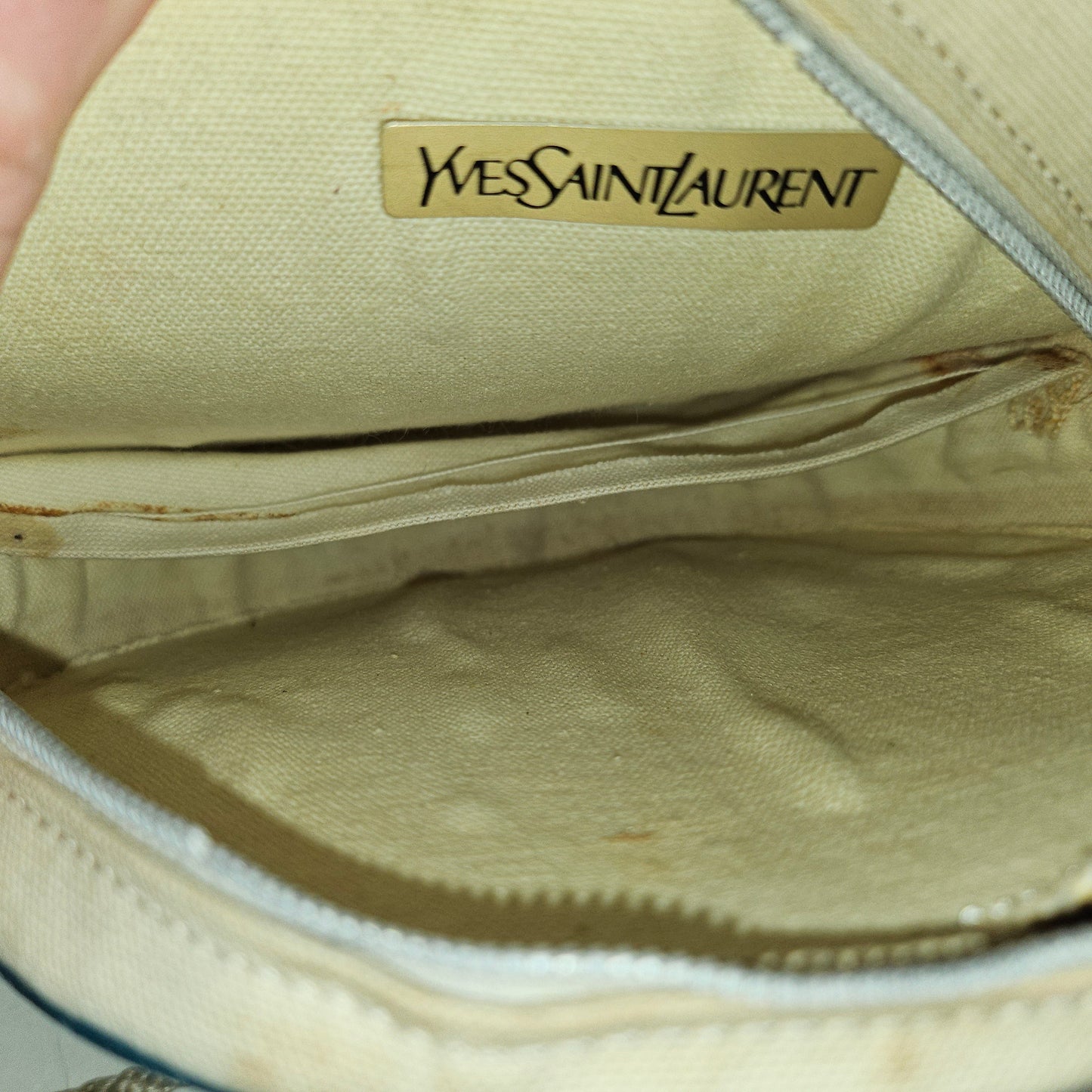 YSL white teal & black early starburst logo design canteen style cross body