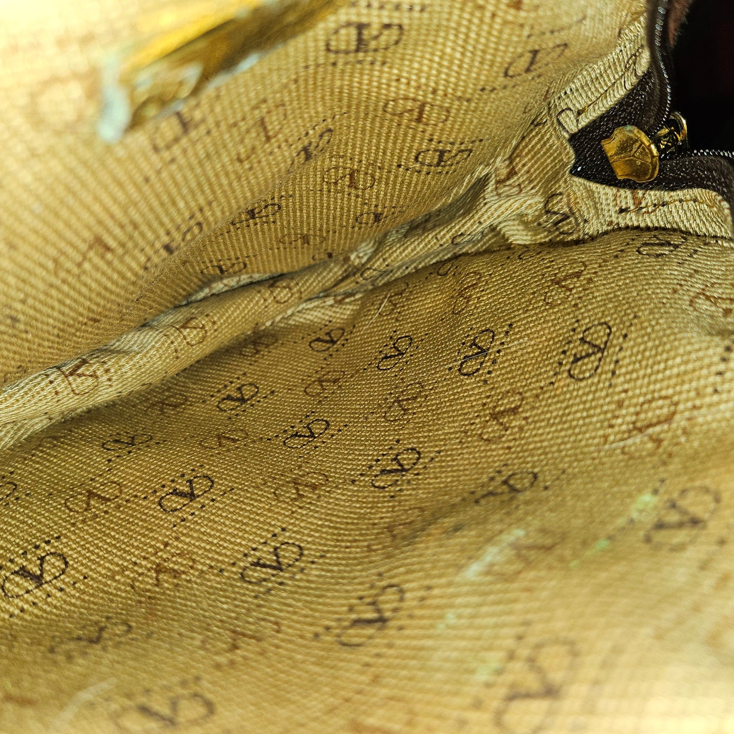 Valentino brown leather round canteen style bag w logo embossed