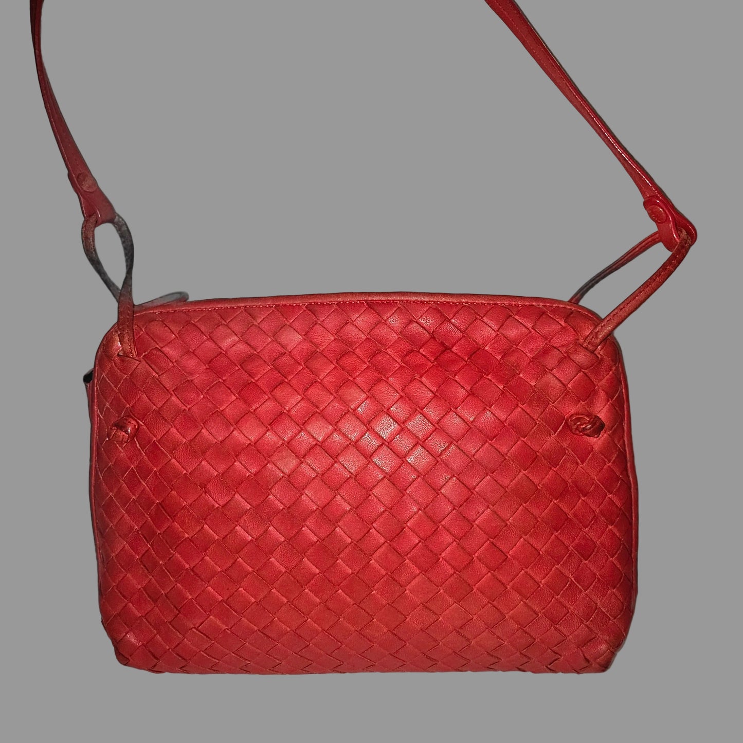 Bottega Veneta red woven intrecciato leather Nodini cross body bag