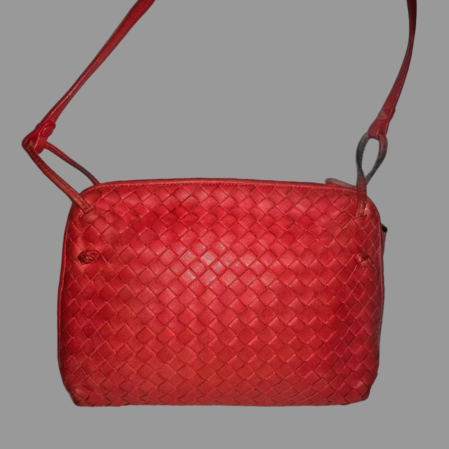 Bottega Veneta red woven intrecciato leather Nodini cross body bag