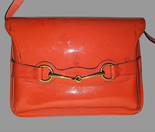 Gucci orange glossy leather Bright Bit style cross body/shoulder bag!