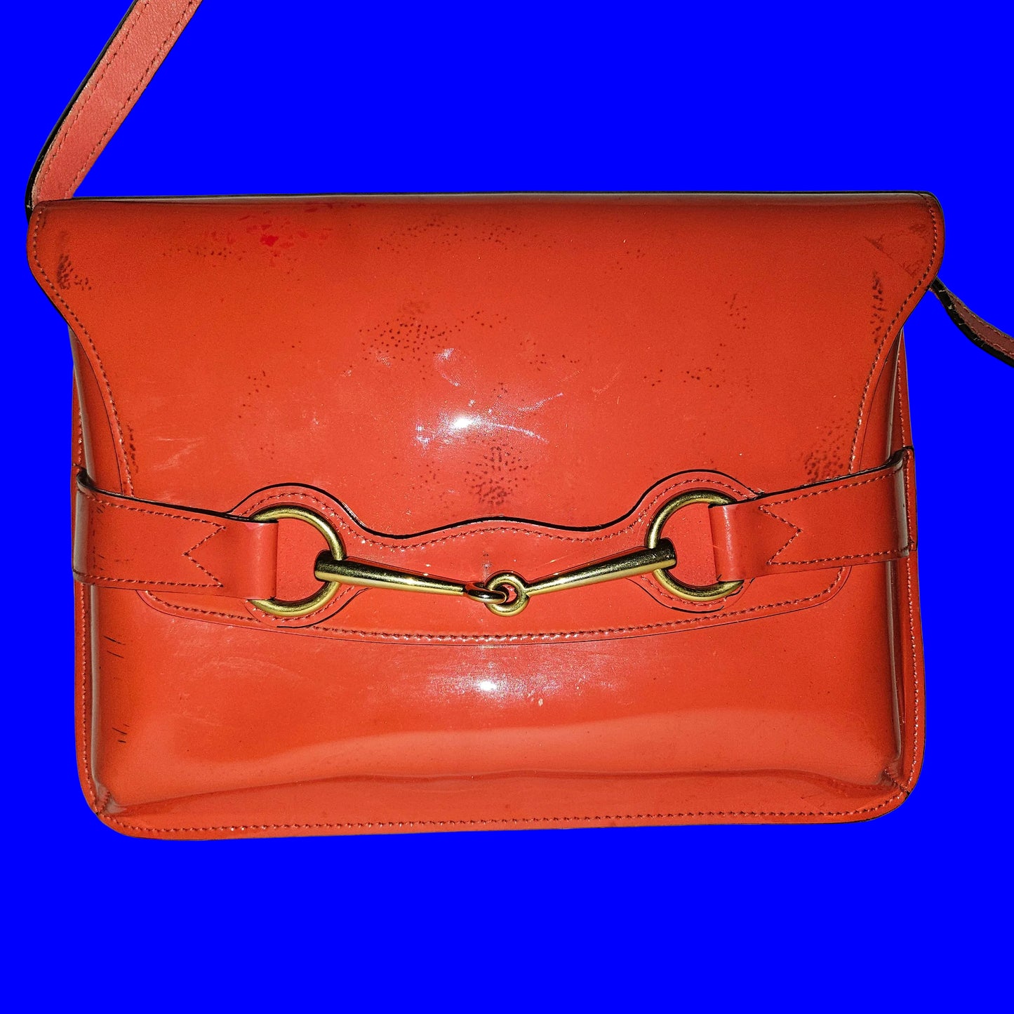Gucci orange glossy leather Bright Bit style cross body/shoulder bag!
