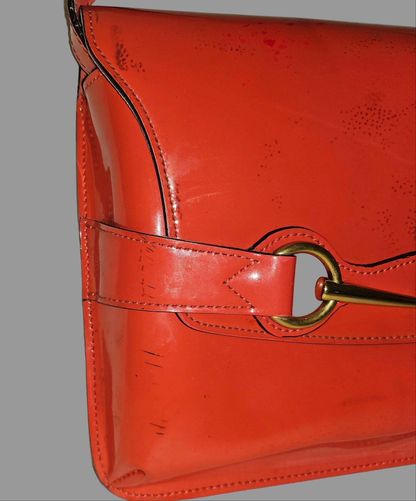 Gucci orange glossy leather Bright Bit style cross body/shoulder bag!