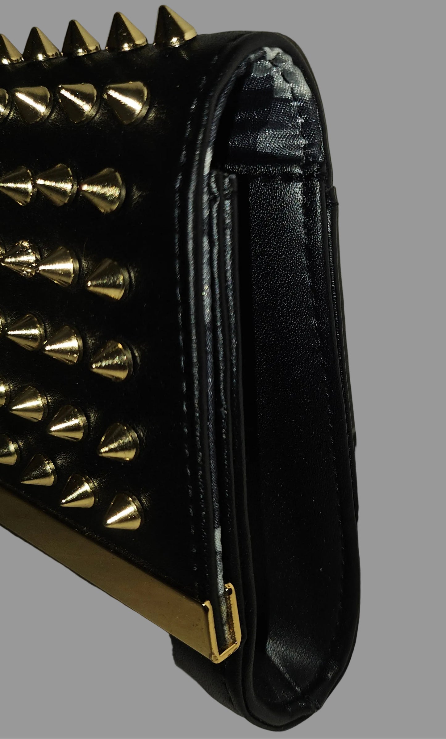 Ted Baker NWT black leather clutch with gold studded spiky hardware