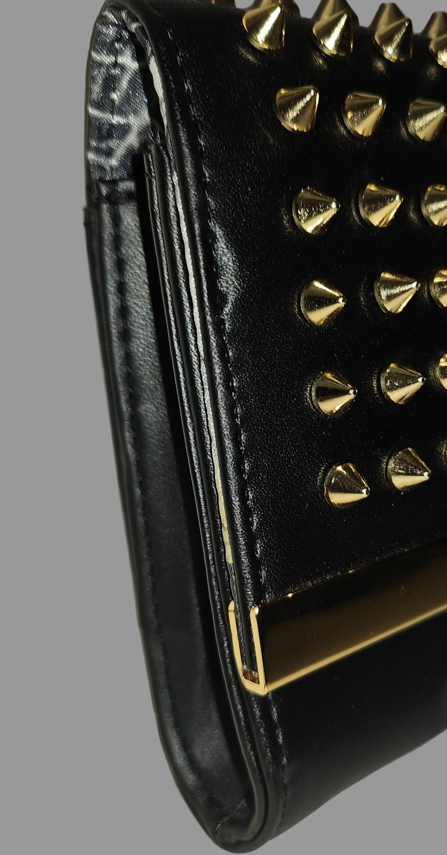 Ted Baker NWT black leather clutch with gold studded spiky hardware