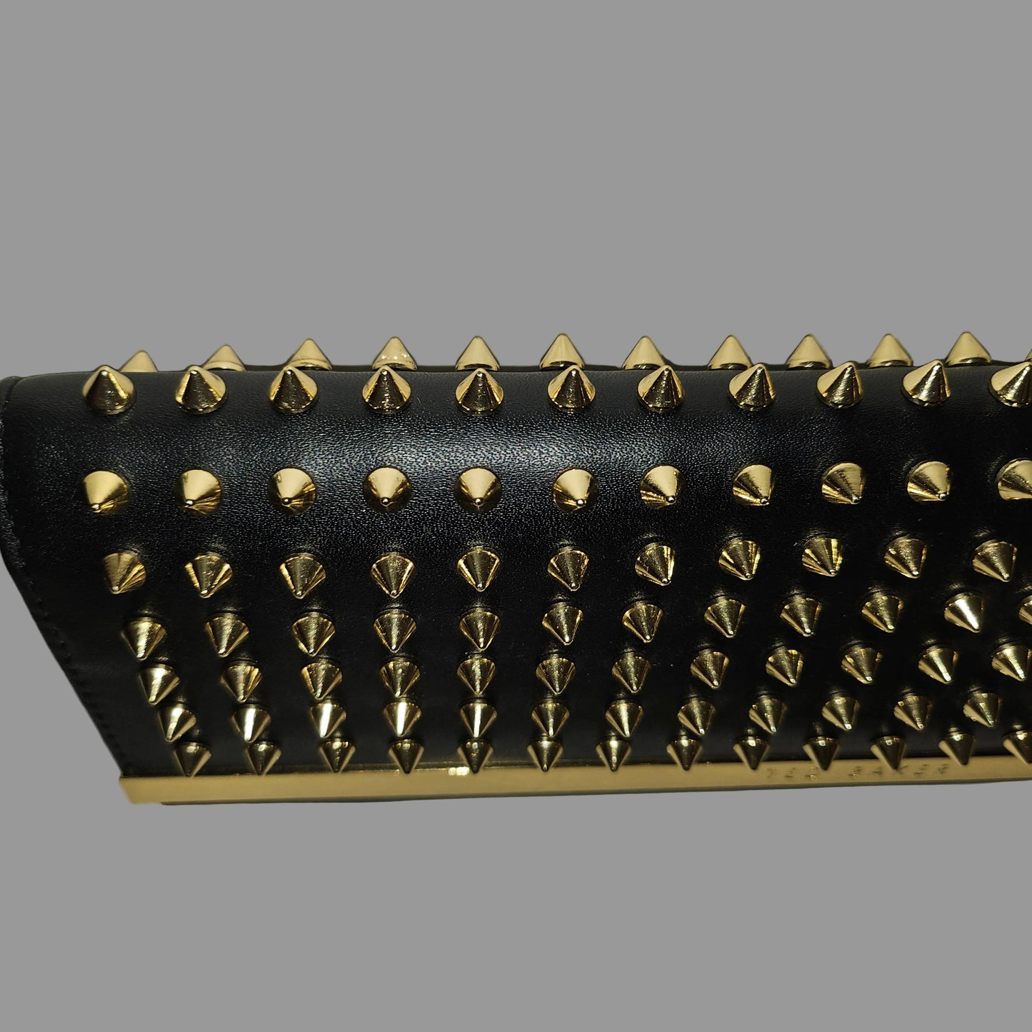 Ted Baker NWT black leather clutch with gold studded spiky hardware
