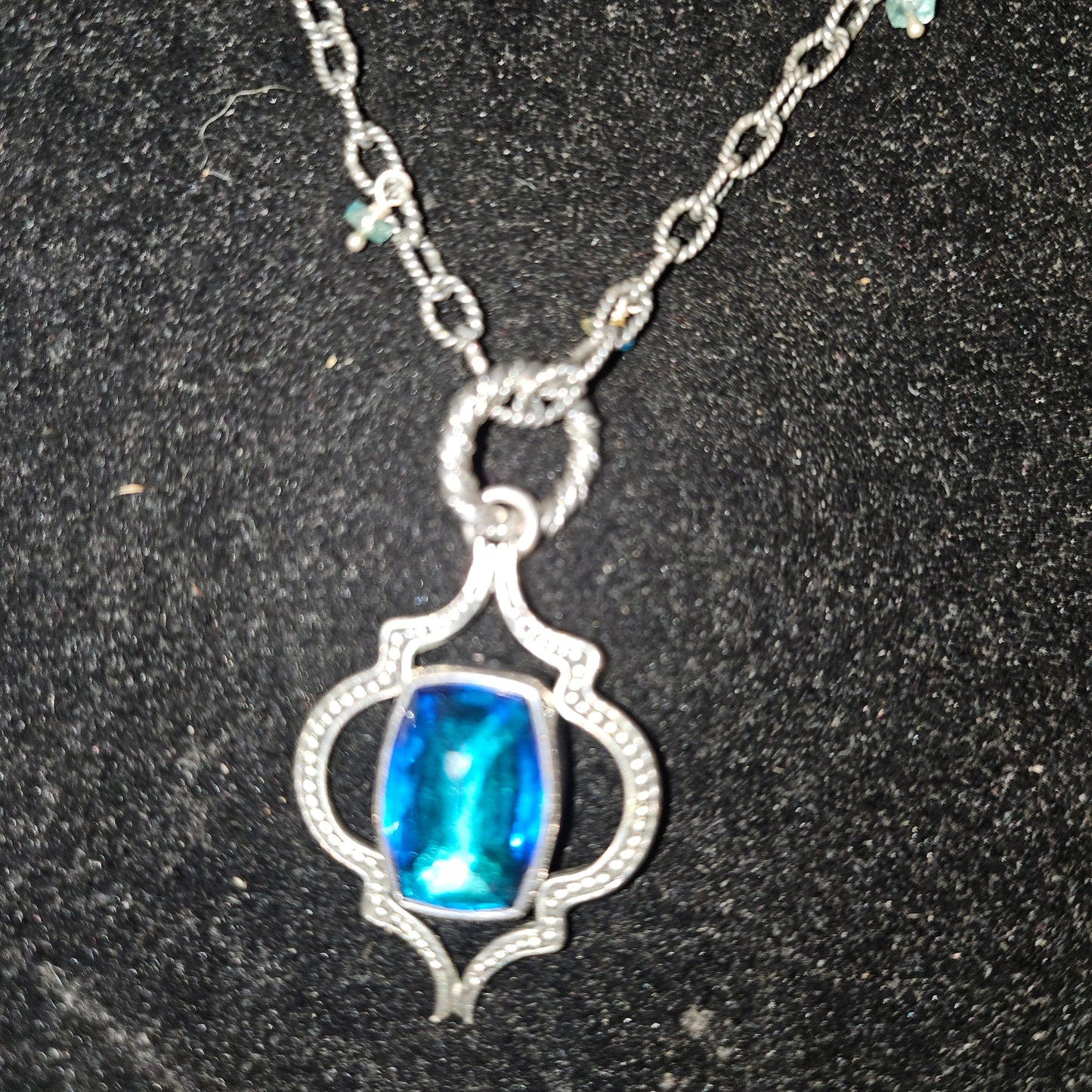 Lori Bonn blue topaz & sterling pendant & 30" Opera length necklace
