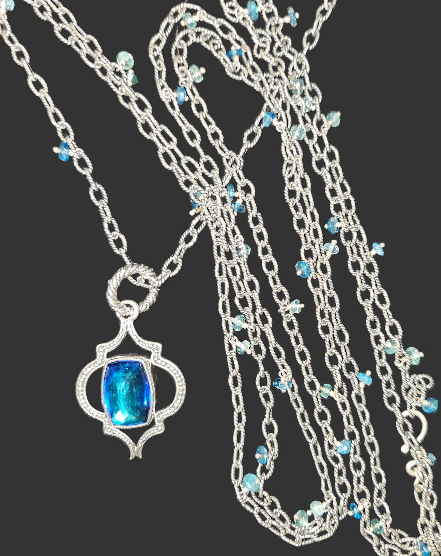 Lori Bonn blue topaz & sterling pendant & 30" Opera length necklace