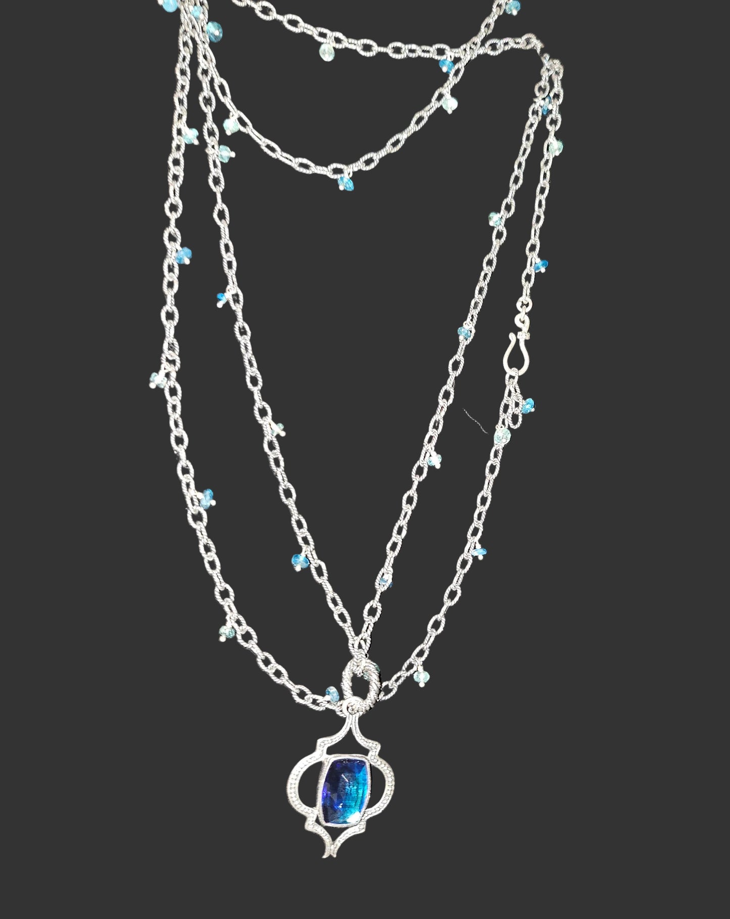 Lori Bonn blue topaz & sterling pendant & 30" Opera length necklace