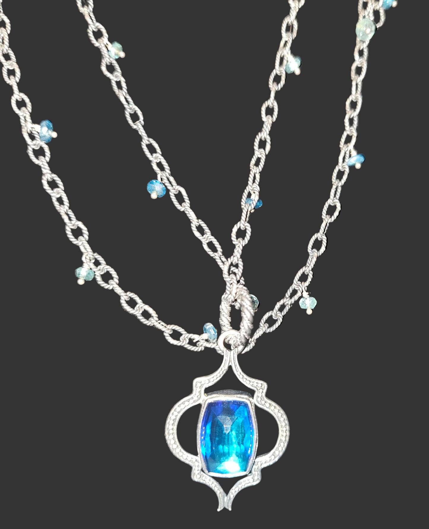 Lori Bonn blue topaz & sterling pendant & 30" Opera length necklace