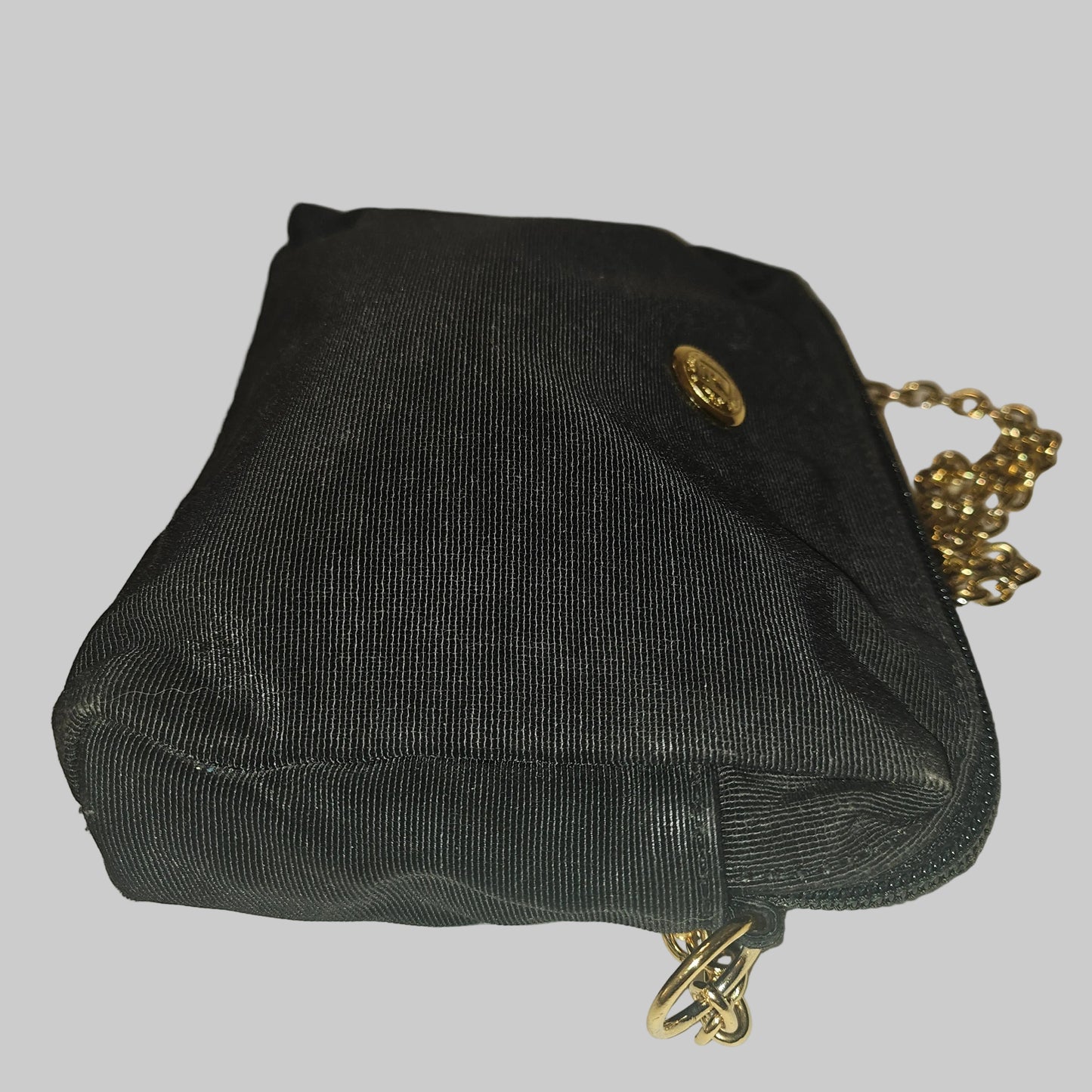 Fendi black grosgrain fabric & gold chain strap mini crossbody/ shoulder bag
