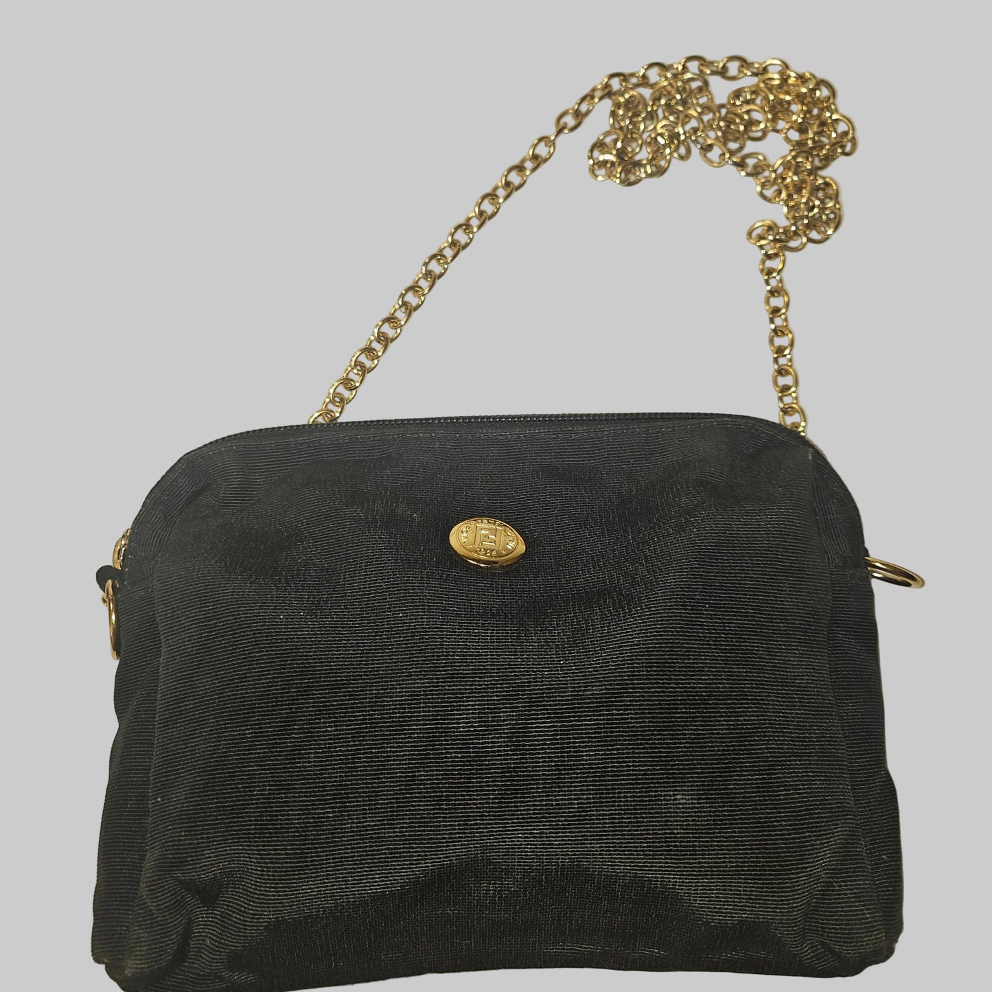 Fendi black grosgrain fabric & gold chain strap mini crossbody/ shoulder bag